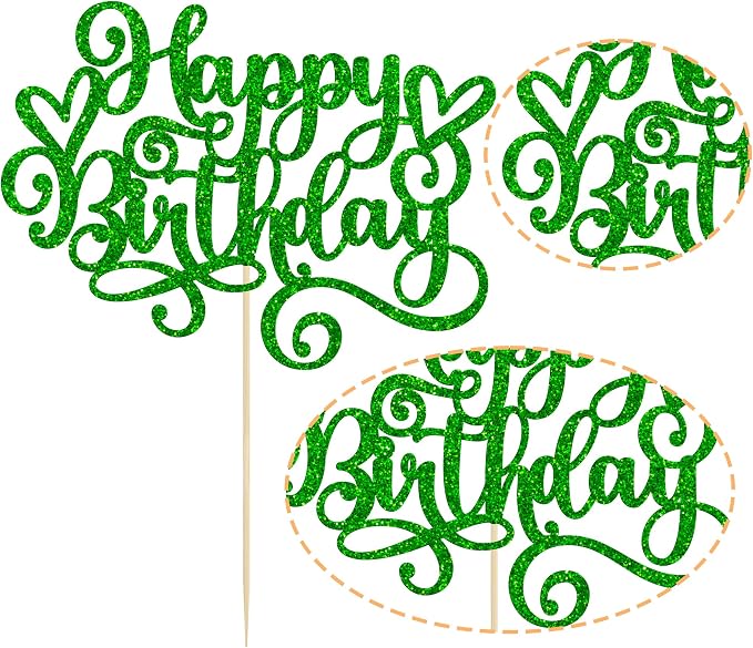 Gyufise Happy Birthday Cake Topper Glitter Cake Pick for Celebrating Anniversary Party Cake Decorations Supplies Green (1Pcs)