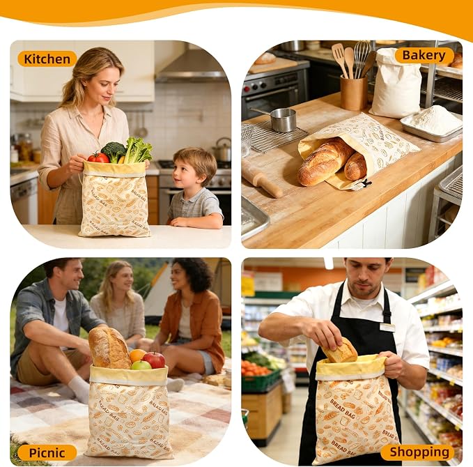 2 Pack Beeswax Bread Bags for Sourdough Homemade Bread, Reusable Organic Cotton Lining with Natural Beeswax, XL Bread Storage Bags, Keep Fresh 13×17 Inches, Sourdough Bread Bags Homesteading Essential