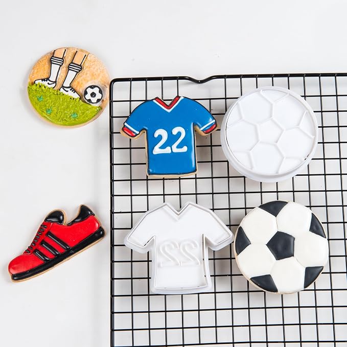 Mostop Sport Cookie Cutter Set with Stampers - Soccer, Uniform, Sports Shoes, Game, Cake Decoration Tools, Party Supplies, Favors