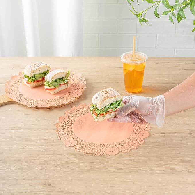 Restaurantware-Pastry Tek 12 x 12 Inch Paper Lace Doilies, 4000 Disposable Table Doilies - Elegant Lace Finish, Long Lasting, Coral Paper Placemat, for Pastries, Cupcakes, Desserts