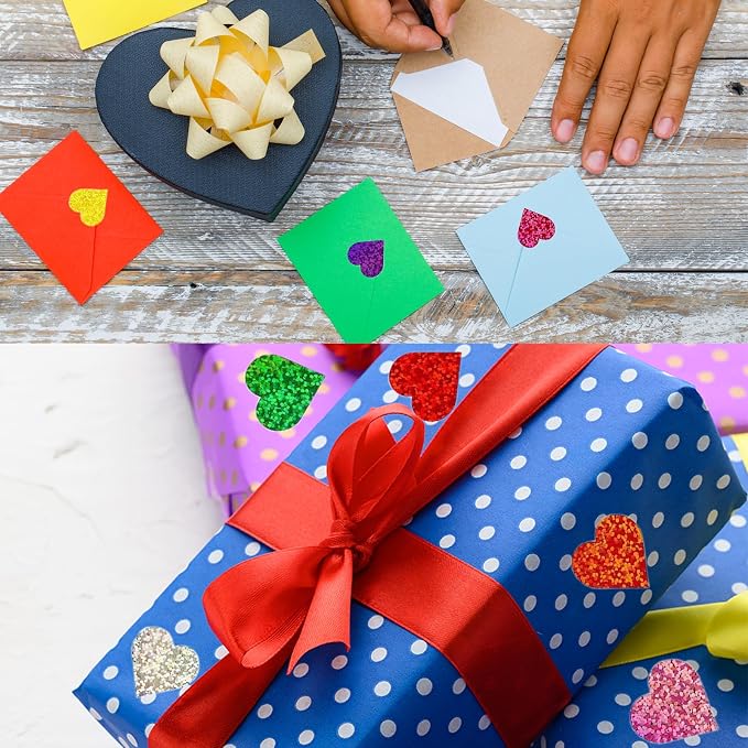 Glitter Heart Stickers, Valentines Day Love Sticker1-inch for Children's Rewards- 500 per Roll, Suitable for Envelopes, Birthdays, Classroom Teacher Supplies