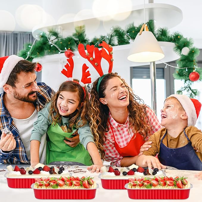 LNYZQUS Mini Loaf Pans with Lids 25 Pack, 6.8oz Individual Cake Tins Foil Baking Pan for Small Bread Loaves, Disposable Muffin Cups Little Aluminum Containers for Christmas Baking Gifts -Red