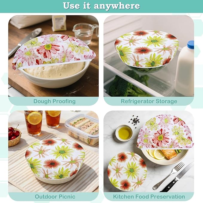 2 Large Reusable Beeswax Bowl Covers for Bread Proofing, 10/12 Inch Elastic Beeswax Wraps Cotton Cloth Sourdough Bowl Covers for Proofing Baskets, Mixer Bowls, Food Storage Containers