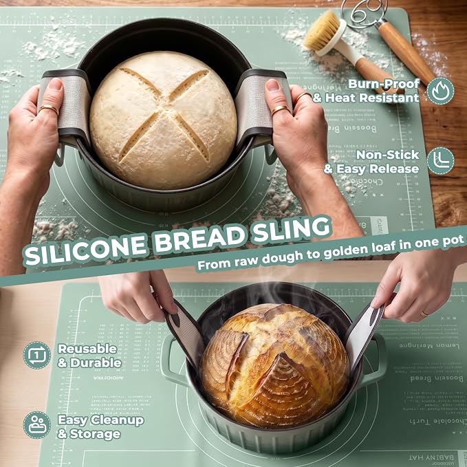 Sourdough Starter Kit – Complete Bread Baking Supplies with Round & Oval Banneton Bread Proofing Basket, Starter Jar, Bread Slings, Silicone Mat, Scrapers – Baking Tools Gift for Home Bakers