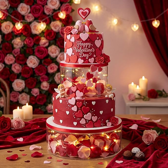 Sunnyray 2 Pcs Acrylic Cake Stands for Dessert Table Clear Fillable Cake Riser Cupcake Tier with LED Strings for Birthday Wedding Holiday Party Display(8'', 10'')