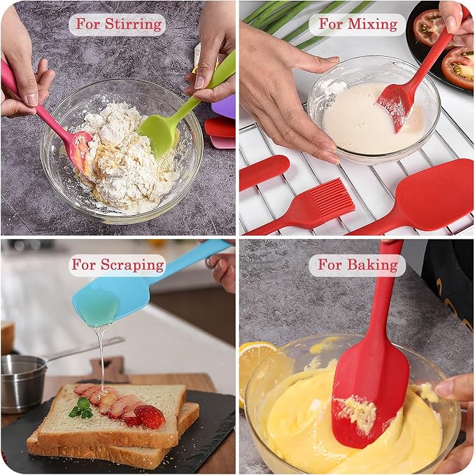 Silicone Spatula Set, Rubber Spoon Spatula for Baking, Heat Resistant Cooking Utensil, Flexible Silicone Spoon Baking Mixing Tool Cooking Gadget (4-Piece)