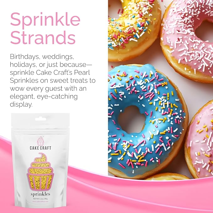 Cake Craft Sprinkles – 3-Pack (100g Each) | Decorating Cakes, Cupcakes, Cookies & More | Yellow – Jimmies
