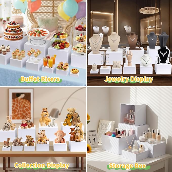 10 Pcs Acrylic Buffet Risers, Large Stackable Food Display Stand, Nesting Cube Box with Hollow Bottom, Food Risers for Buffet Table Dessert Jewelry Catering(10'' 9'' 8'' 7'' 6'' 5'' 5'' 4'' 4'' 3'')