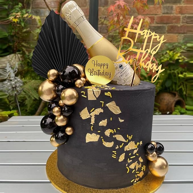 Man Cake Toppers Happy Birthday Cake Topper Black Gold Balls Cake Decorations for Birthday Wedding Baby Shower Party Decorationn