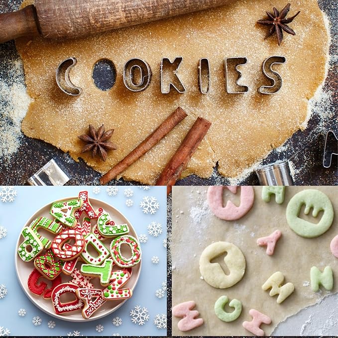3 Inch Alphabet Letter Cookie Cutter Set 26 Pcs Large DIY Stainless Steel Cookie Cutter Baking Molds Set,for Biscuits,Cookie,Fondant,Dough,Fruit，for Birthday wedding Halloween Christmas family Party