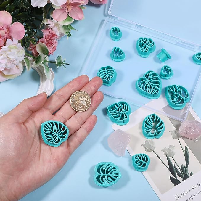 ORIGACH 14 Pcs Monstera Leaves Clay Cutters, Leaves Shape Tropical Plants Themed Polymer Clay Cutters for Earring Jewelry Making