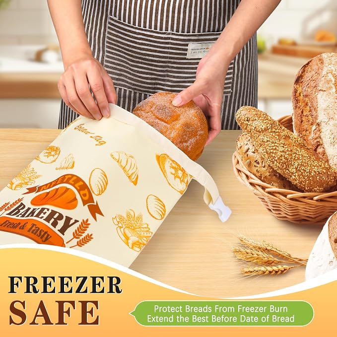 2 Packs Reusable Bread Bags for Homemade Bread, NFETLLD Homemade Sourdough Bags Storage Container Keep Loaf Fresh with Zipper & Clip Freezer Safe Extra Large 17x12 Inch
