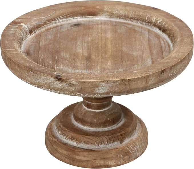 SOFE 11" Rustic Cake Stand, Round Vintage Cup Cake Stand, Natural Wood Cake Stand with Pedestal Dessert Display, Farmhouse Cake Holder Perfect for Weddings, Birthdays and Country Decor