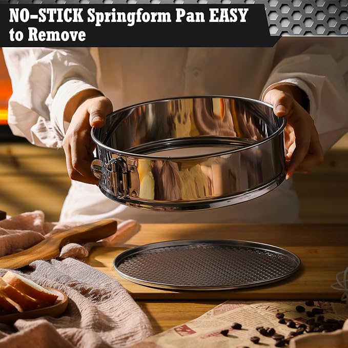 Pickmesh 2 Pack 9 Inch Springform Pans for Baking, Nonstick Round Cheesecake Pans Leakproof Stainless Steel with Removable Bottom with 50 Parchment Paper