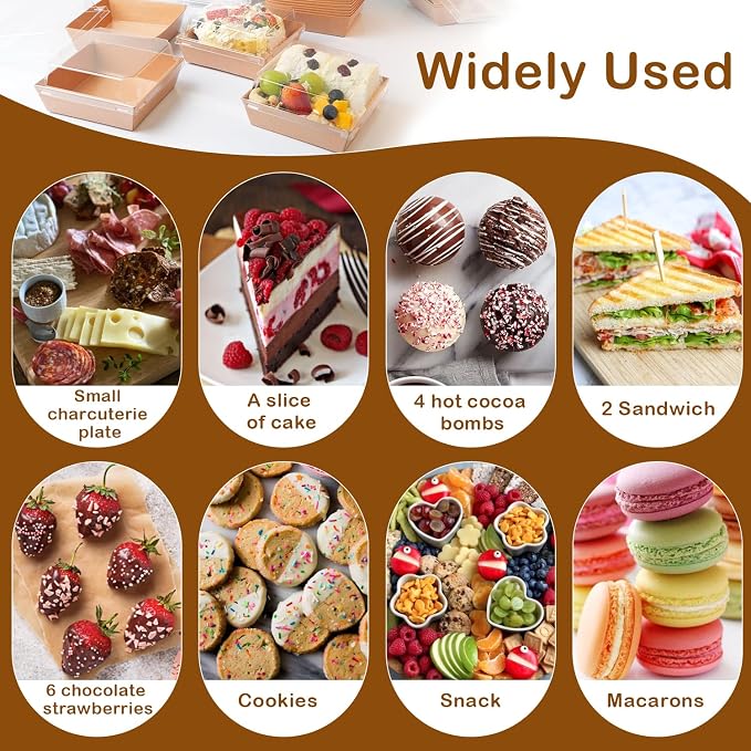 50 Pack Charcuterie Boxes with Clear Lids - Small Charcuterie Boxe 4 Inch Dessert Boxes for Presenting and Transporting an Assortment of Slice Cakes, Strawberries and Other Delicacies