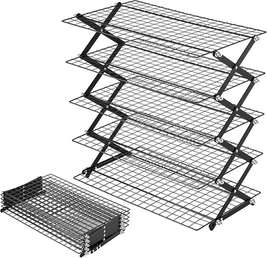 Timeet 5 Tier Upgraded Collapsible Cooling Rack with Adjustable 3 Setting Design, Stackable Baking Rack, Roasting Cooking Drying Wire Cooling Rack for Cookies Baking Roasting ＆ Grilling