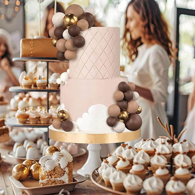 32 PCS Ball Cake Picks Colorful Ball Shaped Cake Topper Pearl Balls Cupcake Cake Insert Topper for Birthday Party Decoration Supplies Dark Brown Light Brown White Gold