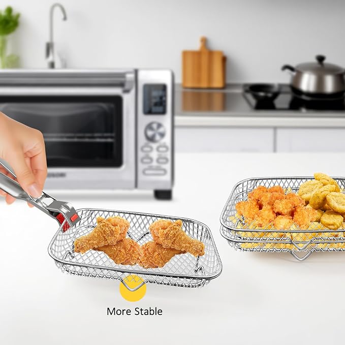 7.6 x 5.3 Inch Air Fryer Rack Set of 3 - Stackable Stainless Steel Air Fryer Basket Accessories for Baking Oven Steamer, Rectangle
