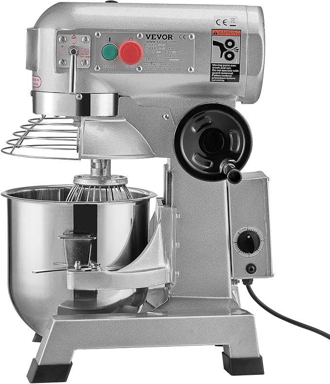 VEVOR Commercial Mixer, Commercial Food Mixer 10Qt Stainless Steel Bowl, 450W Commercial Stand Mixer with 3 Speeds Adjustable, Dough Hook Whisk Beater Included, Perfect for Bakery Pizzeria, Silver