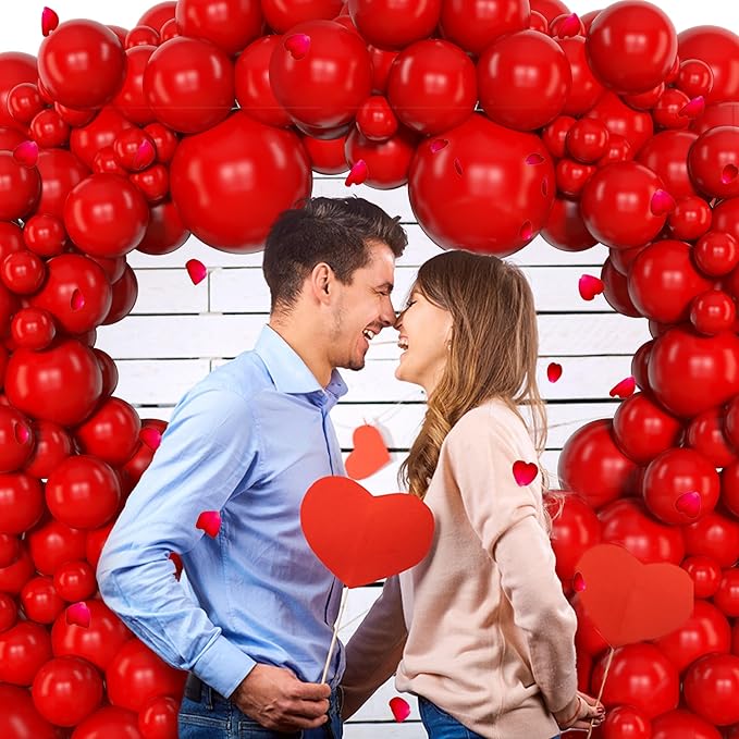 Amandir 153 Pcs Red Balloons Arch Garland Kit, Different Sizes 18 12 10 5 Inch Red Latex Valentines Balloons for Wedding Anniversary Casino Movie Cherry Birthday Party Decorations