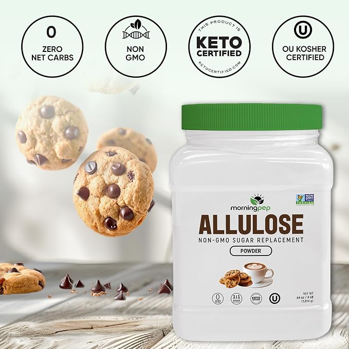 Morning Pep Allulose Sweetener 4 lb – Zero Calorie Sugar Alternative, 100% Pure, No Erythritol, Non-GMO Project Verified, Keto Certified, OU Kosher, No Fillers, Ideal for Baking and Beverages