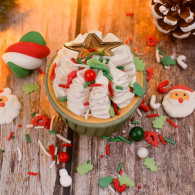Christmas Sprinkles for Baking, 4.6oz Sprinkles Mix with 6 Sugar Santa, Edible Tree, Snowmen, Cane, for Cupcake, Cookie, Ice Cream, Donuts and Cake Decorating