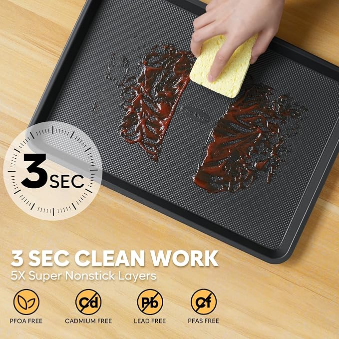 2 Pack Half Sheet Pan 17.3” x 13.1”, Cookie Sheets for Baking 0.8mm Thick Non Stick Baking Sheets for Oven Heavy Duty Baking Trays