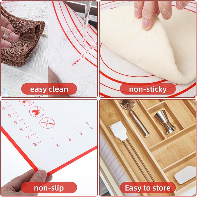 Large Silicone Baking Mat 32 x 24" Red Silicone Pastry Mat for Rolling Out Dough Rolling Mat - Pie Crust Mat Oven Liner with Measurement