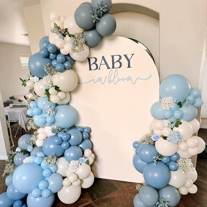 Togvu 112 Pcs Dusty Blue Grey Balloon Garland Arch Kit, Retro Slate Pastel Blue Pale Grey White Balloon Arch Kit for Boys Birthday Wedding Baby in Bloom Bridal Shower Party Decorations