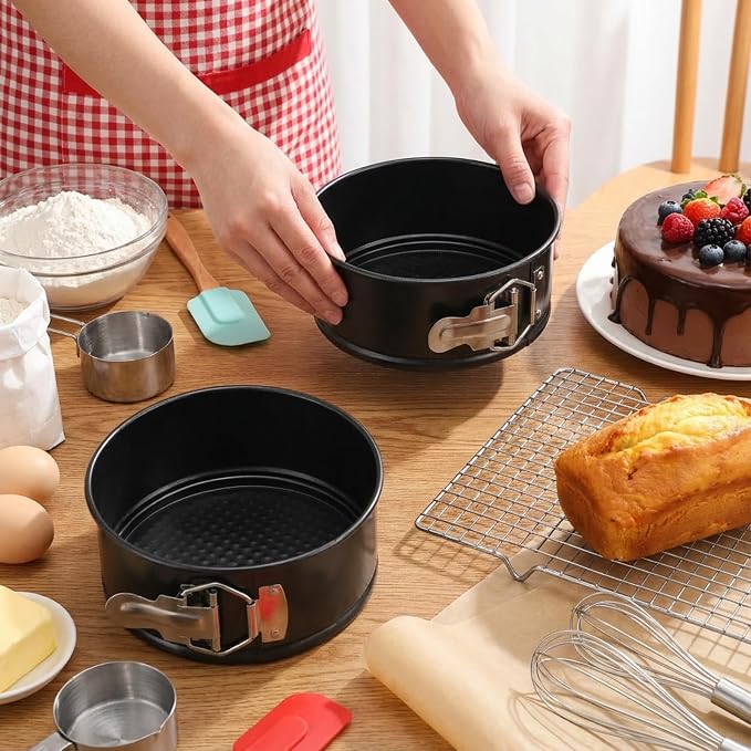 4 Pcs 6 Inch Springform Pan Set, Nonstick Round Cheesecake Pan with Removable Bottom, Baking Cake Mold with Stainless Steel Spring Buckles for Cheesecake, Pie, Pizza, Quiche, Black Bakeware