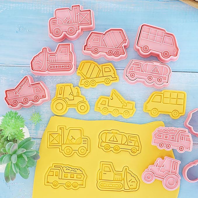 8 Pcs Vintage Construction Truck Cookie Cutter Engineering Vehicle Car Shaped Biscuits Mold for Kids Birthday Party (Truck C)