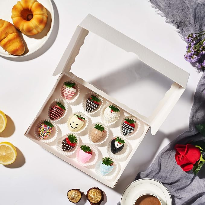 4PCS 10 x 7 x 2.5 inches Cookies Bakery Boxes with Window Cakesicle Chocolate Bomb,Macaron Boxes,Clear Chocolate Covered Strawberries Boxes Pretzel Rods Boxes