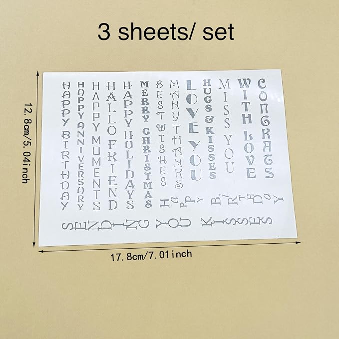 5" x 7"-3pc Vertical Sentiments Love You Foil Transfer Sticker Paper for Handmade Card Making Scrapbooking and Album Journal Invitation Decoration Metallic Hot Foil Transfer Printing Adhesive Sheets