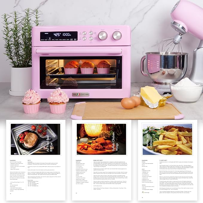 VAL CUCINA Retro 26.3 QT Infrared Heating Air Fryer Toaster Oven, Extra Large Countertop Convection Oven 10-in-1 Combo, 6-Slice Toast, Enamel Baking Pan Easy Clean with Recipe Book
