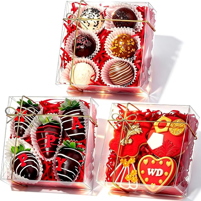 50Pack Full Clear Cookies Boxes 5x5x2Inches Bakery Boxes for Strawberries,Chocolate Bomb,Cakesickle,Mini Cake Cinnamon Roll &more