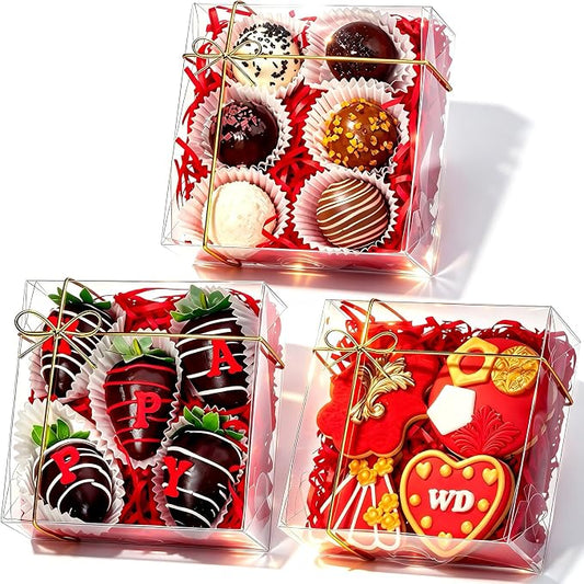 50Pack Full Clear Cookies Boxes 5x5x2Inches Bakery Boxes for Strawberries,Chocolate Bomb,Cakesickle,Mini Cake Cinnamon Roll &more
