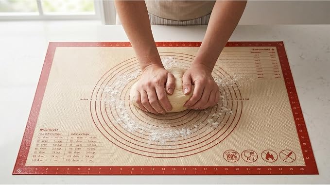Silicone Pastry Mat with Measurements, 36 x 24 Inch Extra Thick Non-Slip Nonstick XL Baking Mat for Dough Rolling, Kneading, Fondant and Pie, Red
