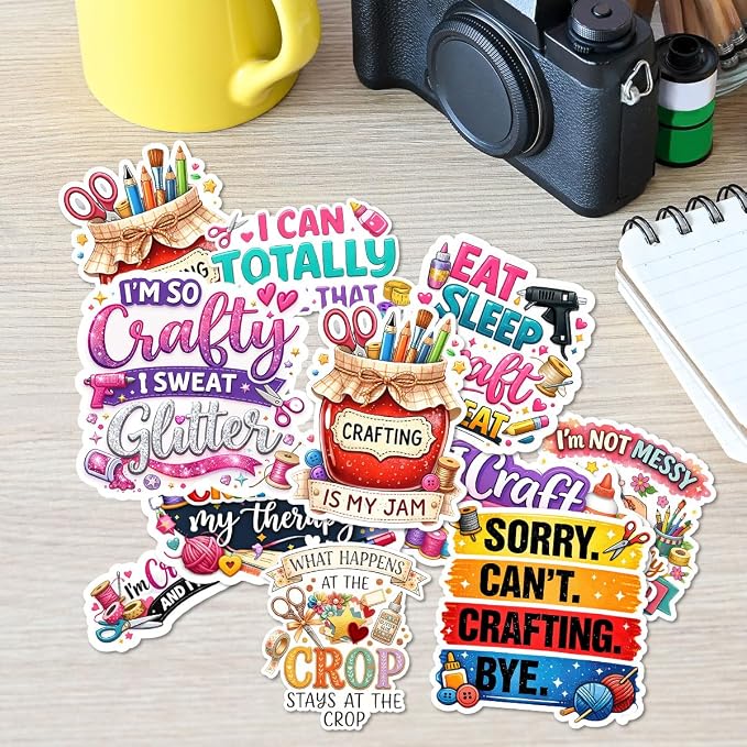 10pcs Crafting Stickers Gifts for Crafters Creative Women Multiple Different Design, Waterproof UV-Resistant for Water Bottle, Laptop, Window, Car