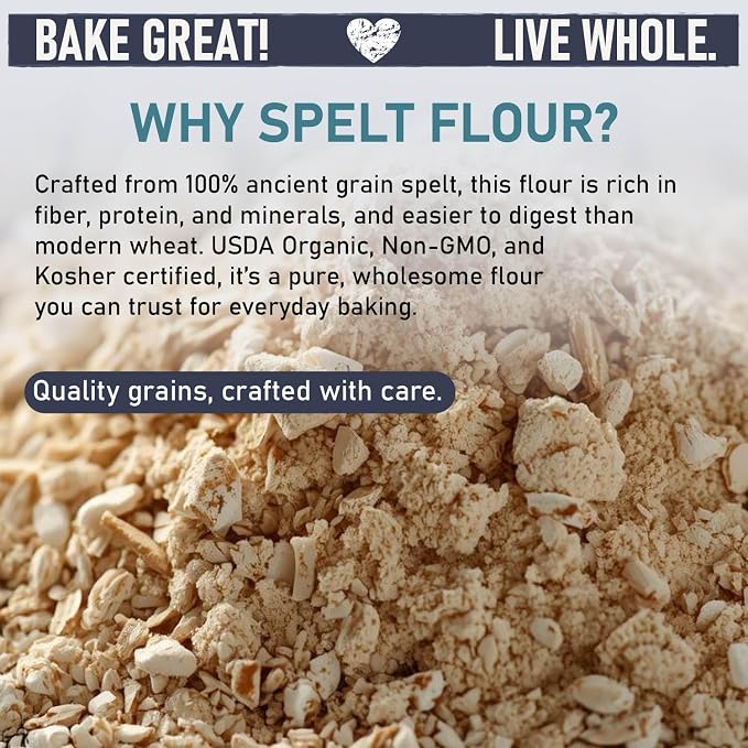 Great River Milling Organic Spelt Flour | Whole Grain Ancient Wheat Flour | USDA Organic, Non-GMO, Kosher | High Fiber, Mild Flavor | Ideal for Baking Breads, Muffins, Cookies & More | 2 Lb