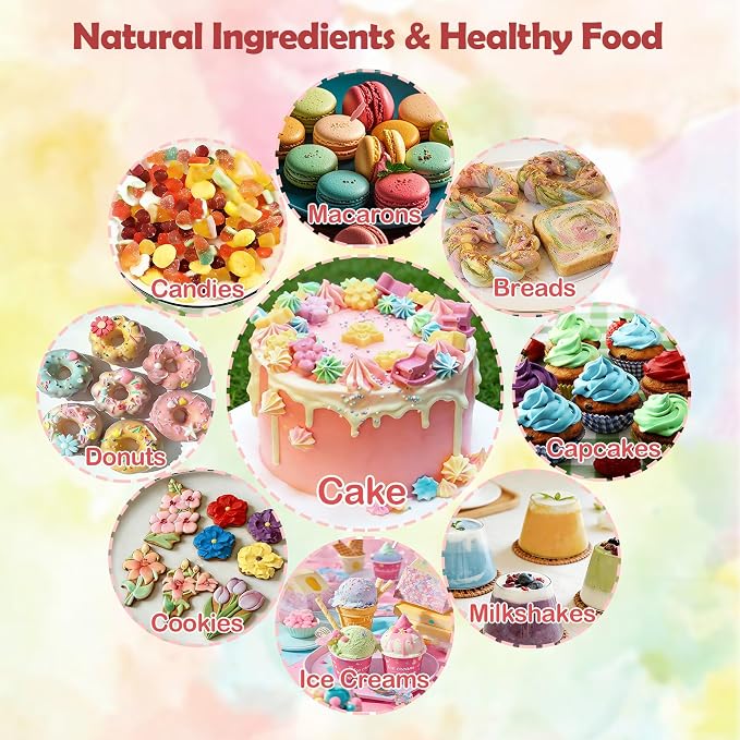 Natural Food Coloring Set, 5 Colors Red Yellow Blue Green Purple, Plant-Based Edible Liquid Color for Baking, Decorating, Fondant, Frosting & Holiday Desserts 10mL/Bottles