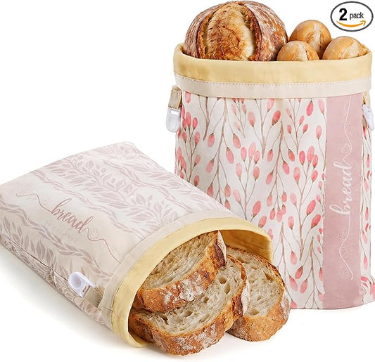 2 Pack Beeswax Sourdough Bread Bags, Large capacity 13x17'' for Homemade, Reusable Organic Beeswax Linen Cotton Bread Storage Bag with Lock Closure, Keeps Fresh, Homesteading Essentials