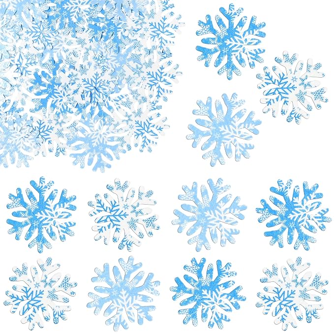 Gyufise 50Pcs Edible Snowflake Cupcake Cake Toppers Wafer Paper Snowflake Cake Decorations for Christmas Winter Frozen Theme Party Supply Decoration Multi Blue