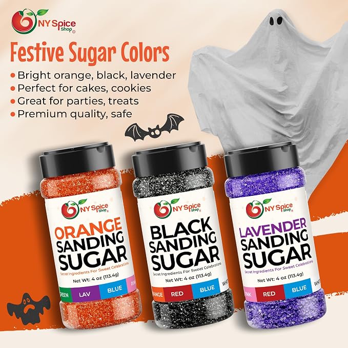 NY Spice Shop Celebration Sanding Sugar - 12 Ounce Colorful Orange, Black & Lavender Sanding Sugar Sprinkles for Birthday, Party & Festive Decorations - Perfect for Cake Decorating, Cupcakes & Dessert