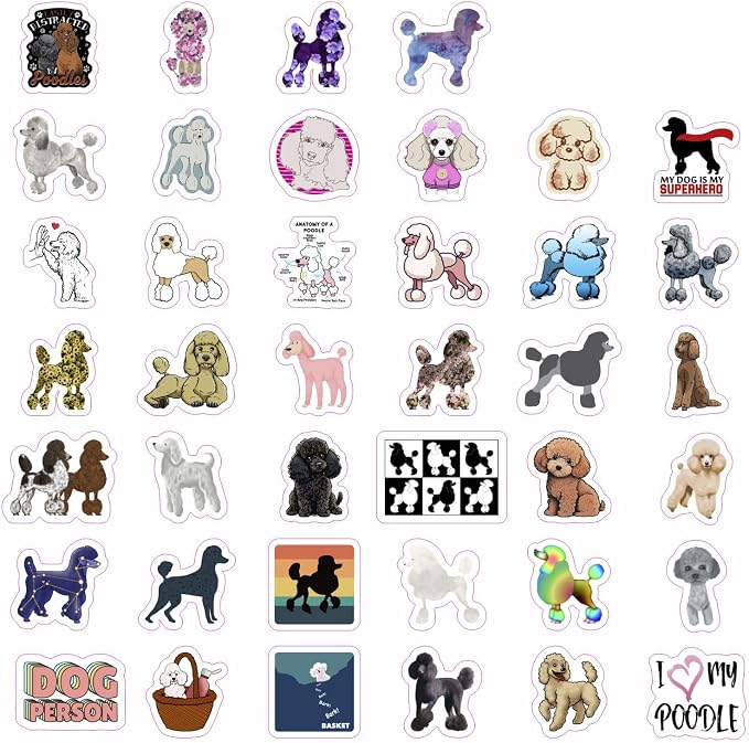 100Pcs Poodle Stickers for Water Bottle and Laptop - Poodle Party Supplies & Decorations, Waterproof Vinyl Decals, Cute Dog and Pet Stickers, Gifts for Women & Men
