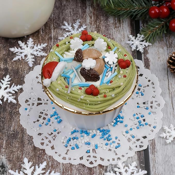 Winter Sprinkles for Cake Decorating 8 oz, Blue and White Frozen Snowflake Sprinkles Christmas and Holiday Assortment, Edible Jimmies, Nonpareils and Sanding Sugar for Decorating Cookies, Baking, Cupcakes, Cakes, Desserts