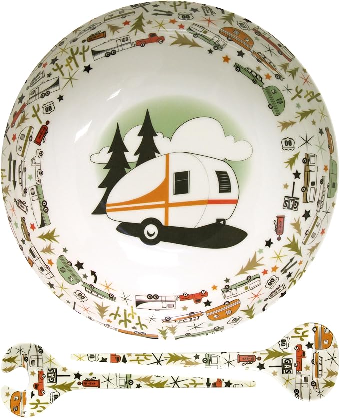 Camping Bowl with Servers Set - 11.8” x 11.8” Melamine Bowls for Salads, Popcorn, Fruits & More - BPA Free, Top Shelf Dishwasher Suitable Dinnerware Set for Indoor & Outdoor Dining by Camp Casual