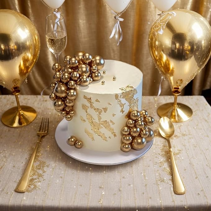 56 PCS Ball Cake Picks Gold 4 Sizes for DIY Baking Decoration Cupcake Toppers and Wedding Anniversary Birthday