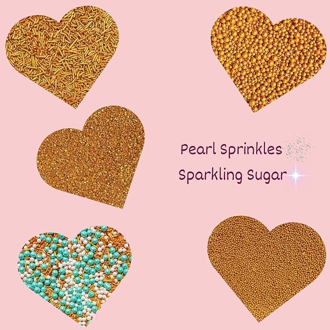 Confect Celebration Sprinkles Mix – Yellow, Teal, Pearl Dragees, Champagne Gold Jimmies & Sparkling Sugar – Cake & Cupcake Decorating Sprinkles for Spring, Parties, and Baking Decor | Vegan, Gluten-Free, Nut-Free, Soy-Free, Dairy-Free, Palm Oil-Free - ...