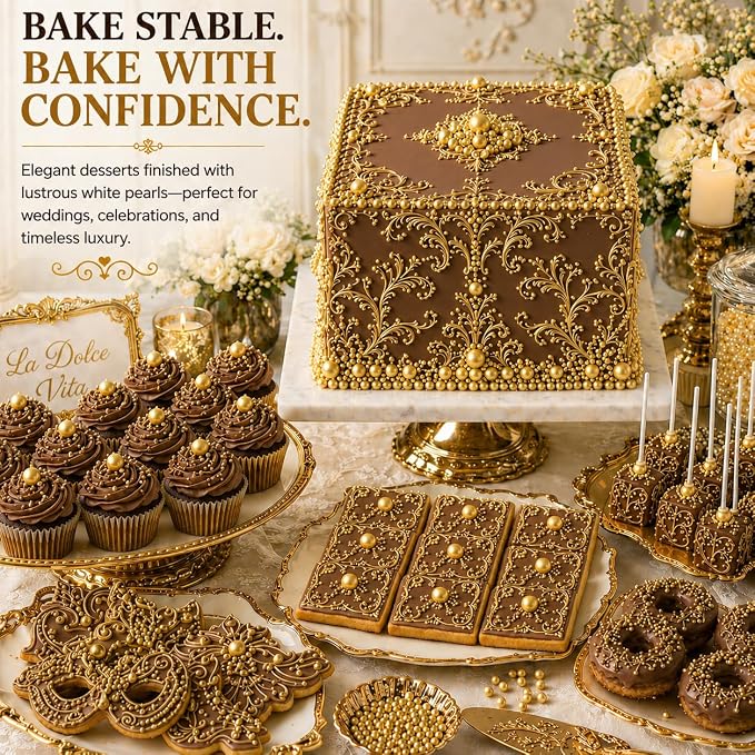 Confect Pearl Gold Sprinkles | Gold Sprinkles for Cakes & Cupcakes Decoration & Celebration | Assorted pack of 5 All That Glitters | Mix Golden Pearl Dragees | Vegan, Gluten-Free, Nut-Free, Soy-Free, Dairy-Free, Palm Oil-Free, No Artificial Dyes- 5 Oz