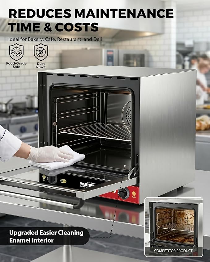WantJoin Countertop Commercial Convection Oven - 2.3 Cu. Ft./66L Half-Size Oven with Dual Fan, 1800W, CSA Certified, Enamel Interior, Stainless Steel, Temperature Control & Timer, for Restaurants Cafe